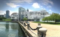 View of the Great Lakes Science Center from the North Coast Harbor